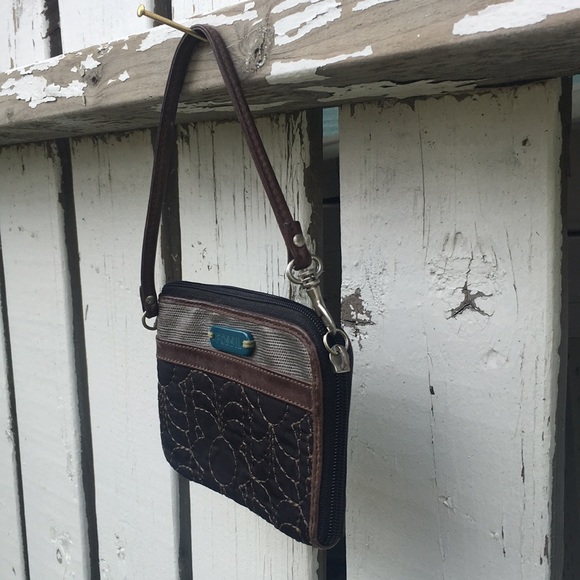 FOSSIL Wristlet brown embroidered blue logo - Picture 3 of 12